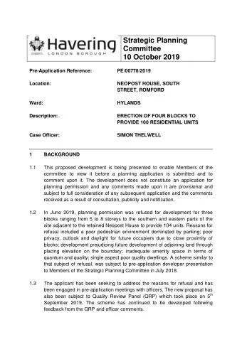 Strategic Planning  Committee  10 October 2019  Pre-Application Reference:  PE/00778/2019