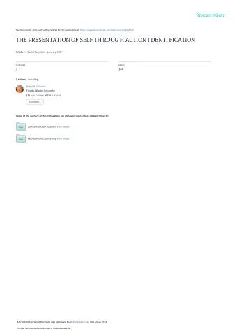 THE PRESENTATION OF SELF TH ROUG H ACTION I DENTI FICATION Article in Social Cognition  January