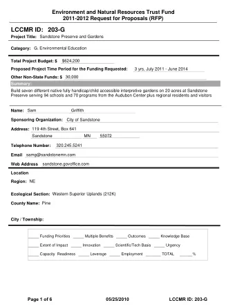 LCCMR ID: 203-G  Project Title:  Sandstone Preserve and Gardens  Category:  G. Environmental