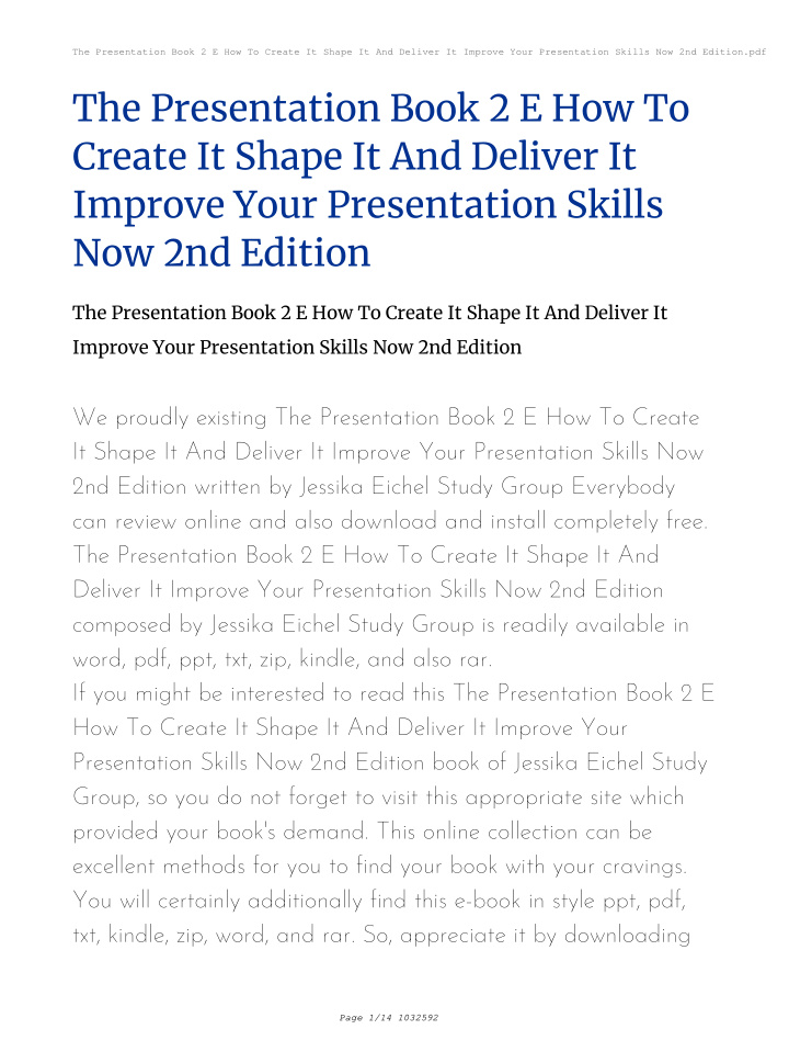 the presentation book 2 e how to create it shape it and