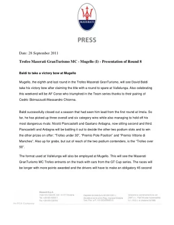 Date: 28 September 2011  Trofeo Maserati GranTurismo MC - Mugello (I) - Presentation of Round 8