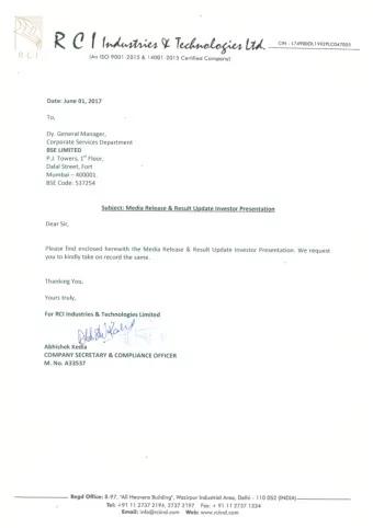 Media Release  FY17 Revenues from operations at Rs 1,735 Crore, YoY growth of  37%  FY17 EBITDA