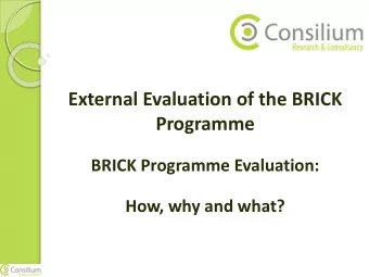 Programme  BRICK Programme Evaluation:  How, why and what?  The plan   Practical evaluation -