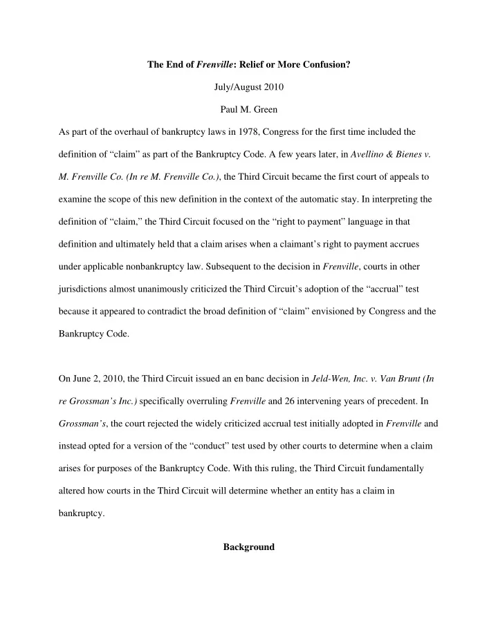the end of frenville relief or more confusion july august