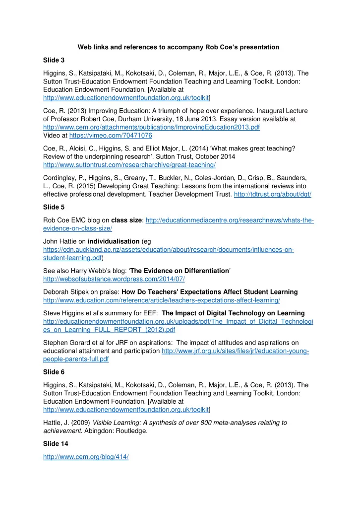 web links and references to accompany rob coe s
