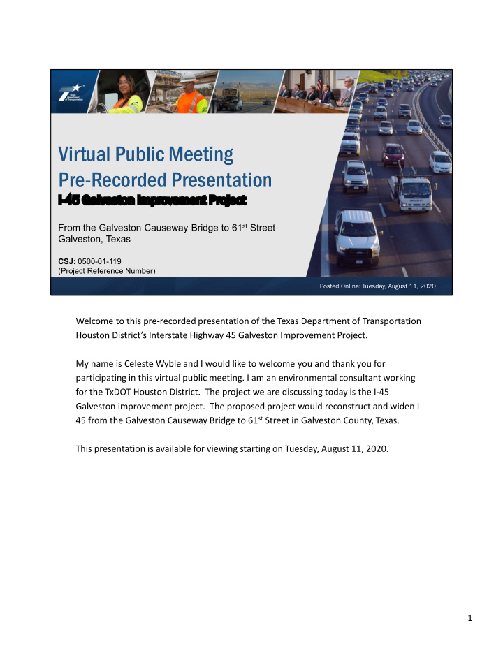 virtual public meeting pre recorded presentation