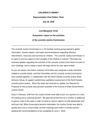 CHILDRENS CABINET  Representative Chet Pollert, Chair  July 28, 2020