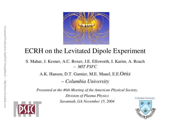 ecrh on the levitated dipole experiment