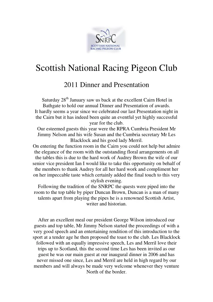 scottish national racing pigeon club