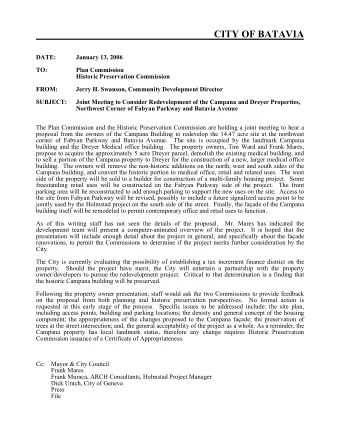 CITY OF BATAVIA  DATE:  January 13, 2006  TO:  Plan Commission  Historic Preservation Commission