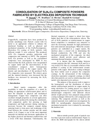 CONSOLIDATION OF Si 3 N 4 /Cu COMPOSITE POWDERS FABRICATED BY ELECTROLESS DEPOSITION TECHNIQUE W.