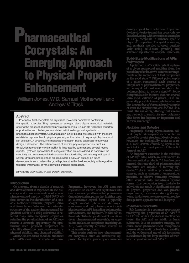 pharmaceutical cocrystals an emerging approach to