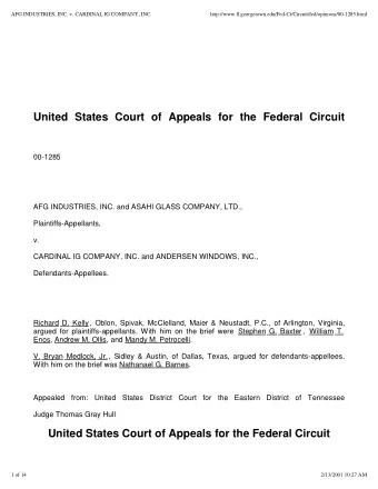 United  States  Court  of  Appeals  for  the  Federal  Circuit  00-1285  AFG INDUSTRIES, INC. and