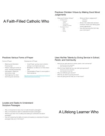 A Faith-Filled Catholic Who  -  Cardinal Virtues  -  Definitions  -  Prudence  -  Examples  -