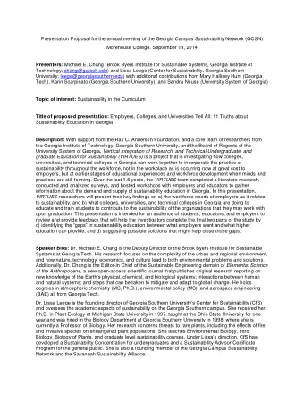 Presentation Proposal for the annual meeting of the Georgia Campus Sustainability Network (GCSN)