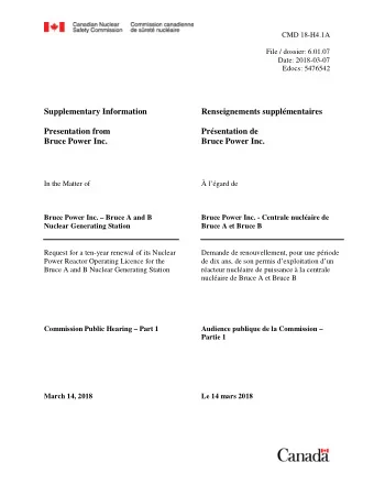 Supplementary Information  Renseignements supplmentaires  Presentation from  Prsentation de