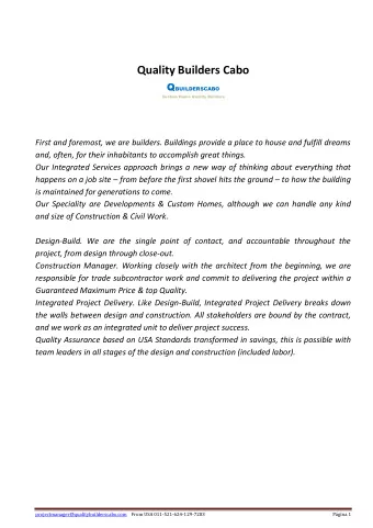 Quality Builders Cabo Q BUILDERSCABO  Custom Home Quality Builders  First and foremost, we are