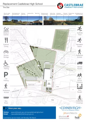 Replacement Castlebrae High School  The Site  Tree from original  East Neighbourhood  Proposed