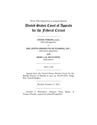 United States Court of Appeals  for the Federal Circuit  __________________________  STONE STRONG,