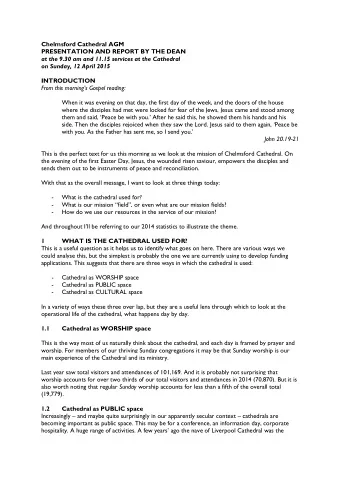 Chelmsford Cathedral AGM  PRESENTATION AND REPORT BY THE DEAN  at the 9.30 am and 11.15 services at