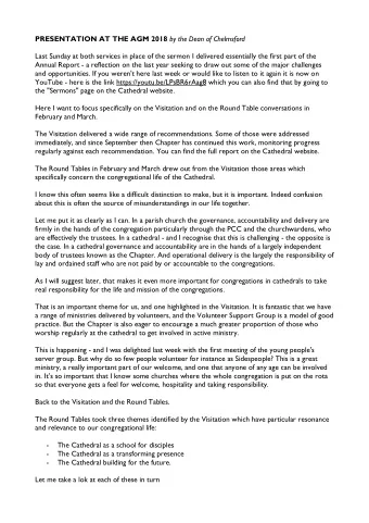 PRESENTATION AT THE AGM 2018 by the Dean of Chelmsford  Last Sunday at both services in place of