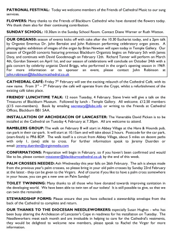 PATRONAL FESTIVAL: Today we welcome members of the Friends of Cathedral Music to our sung