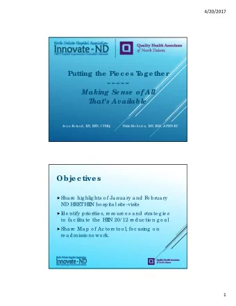 Obje c tive s  Sha re  hig hlig hts o f Ja nua ry a nd F  e b rua ry  ND HRE  T  HI  I  N ho