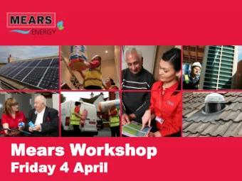 Mear  Mears  s Wor  orkshop  kshop  Friday 4 A  riday 4 April  pril  2  Today   Introductions