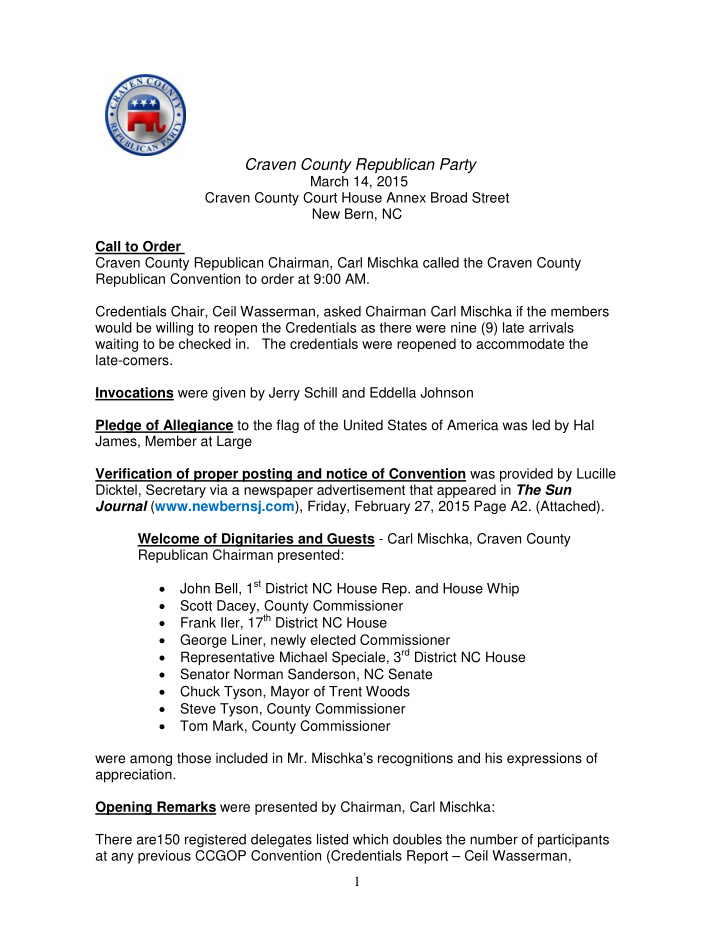craven county republican party march 14 2015 craven