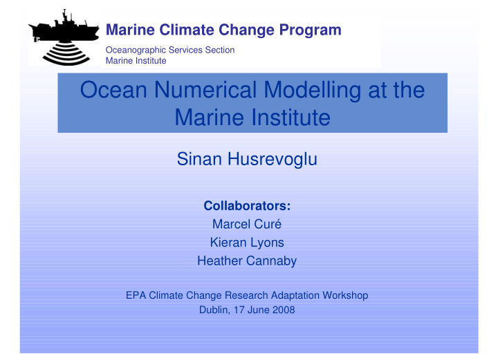 ocean numerical modelling at the marine institute