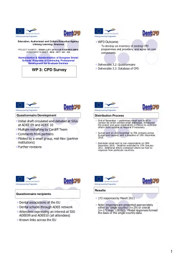 WP 3: CPD Survey  Questionnaire Development  Distribution Process  End of November