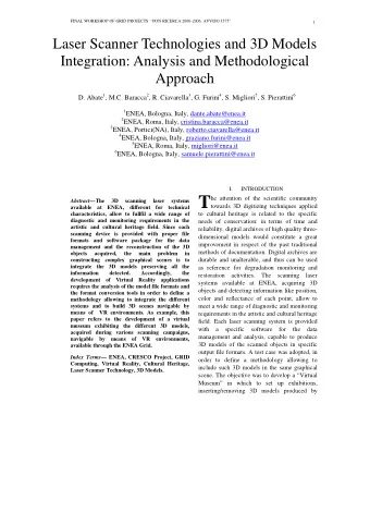 T  he attention of the scientific community Abstract The  3D  scanning  laser  systems  towards
