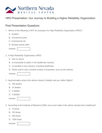 HRO Presentation: Our Journey to Building a Higher Reliability Organization  Post Presentation