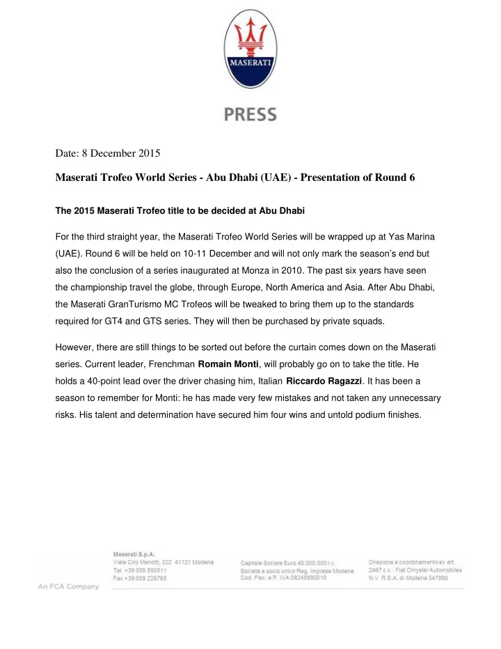 date 8 december 2015 maserati trofeo world series abu