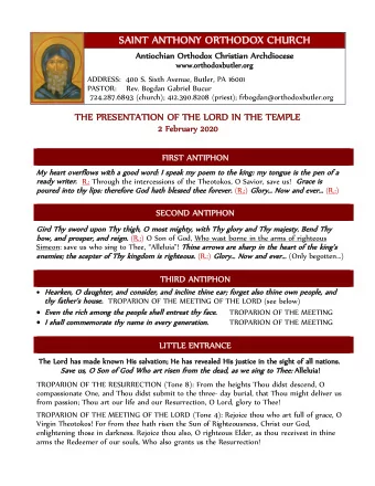 724.287.6893 (church); 412.390.8208 (priest); frbogdan@orthodoxbutler.org  TH  THE P  PRESENTA