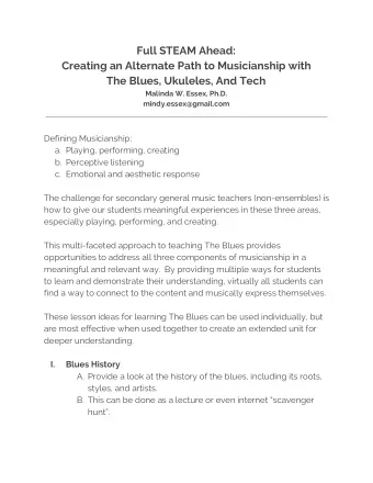 Full STEAM Ahead:  Creating an Alternate Path to Musicianship with  The Blues, Ukuleles, And Tech