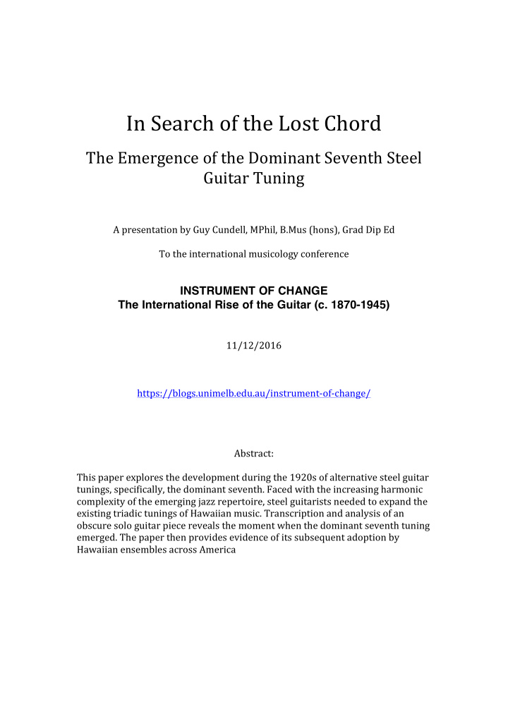 in search of the lost chord