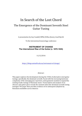 In Search of the Lost Chord  The Emergence of the Dominant Seventh Steel  Guitar Tuning  A