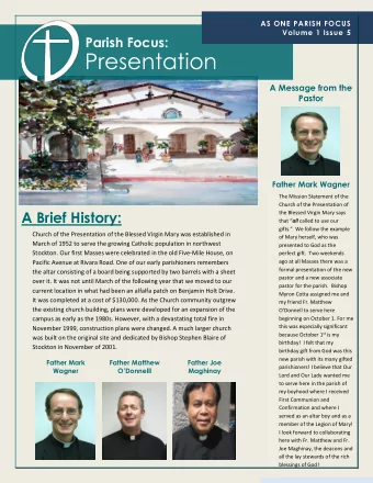 Presentation  A Message from the Pastor Father Mark Wagner  The Mission Statement of the  Church of