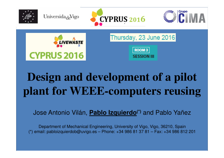 design and development of a pilot plant for weee