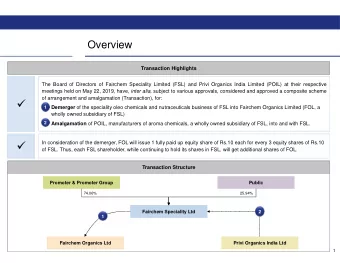 Demerger of the speciality oleo chemicals and nutraceuticals business of FSL into Fairchem