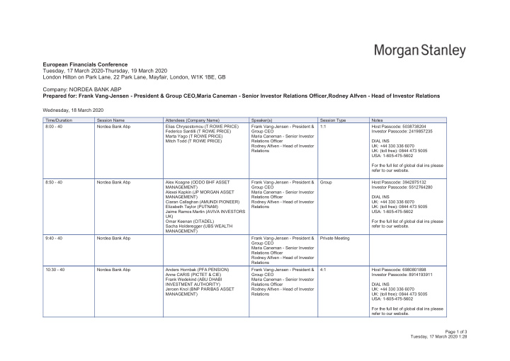 european financials conference tuesday 17 march 2020