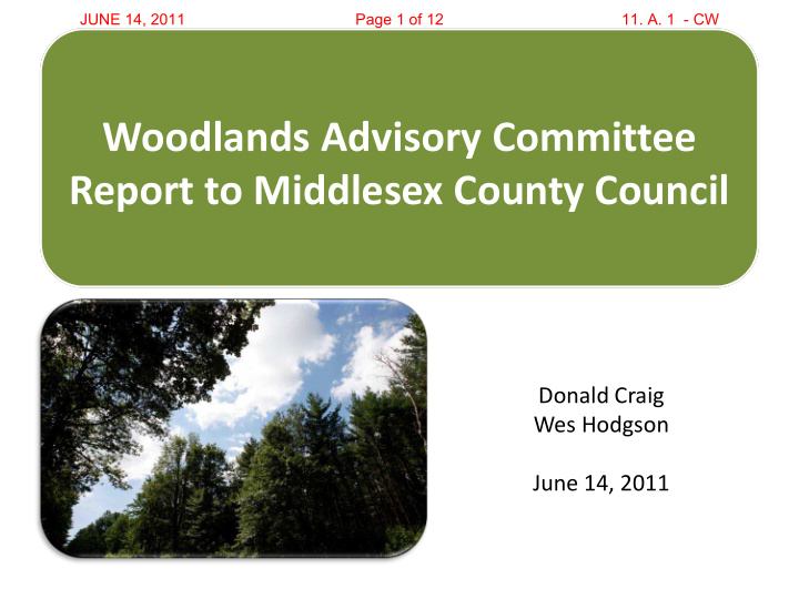 woodlands advisory committee report to middlesex county