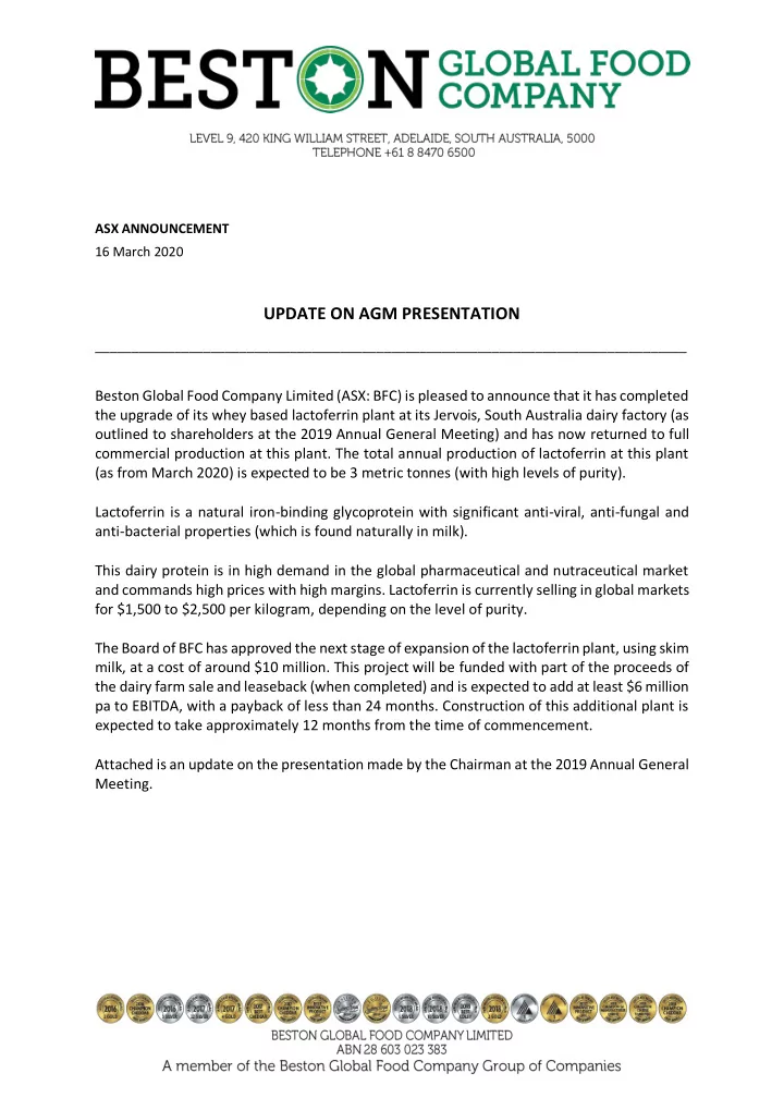 update on agm presentation
