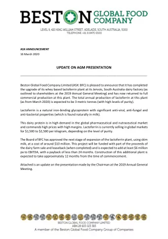 UPDATE ON AGM PRESENTATION