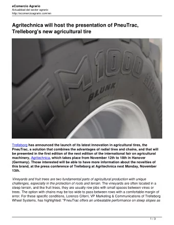 Agritechnica will host the presentation of PneuTrac,  Trelleborg's new agricultural tire Trelleborg