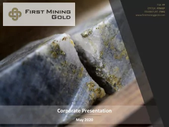 Corporate Presentation  May 2020  FORWARD LOOKING STATEMENTS  This  presentation  includes  certain