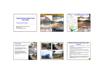 DISASTER RISK REDUCTION  SRI LANKA  Towards a safer Sri Lanka  Major General Gamini
