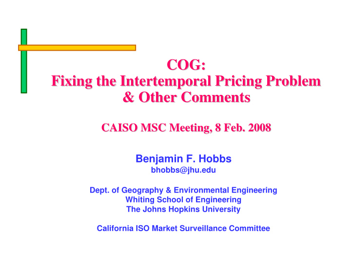 cog cog fixing the intertemporal intertemporal pricing