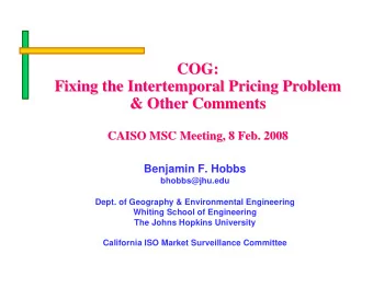 COG:  COG:  Fixing the Intertemporal  Intertemporal Pricing Problem  Pricing Problem  Fixing the